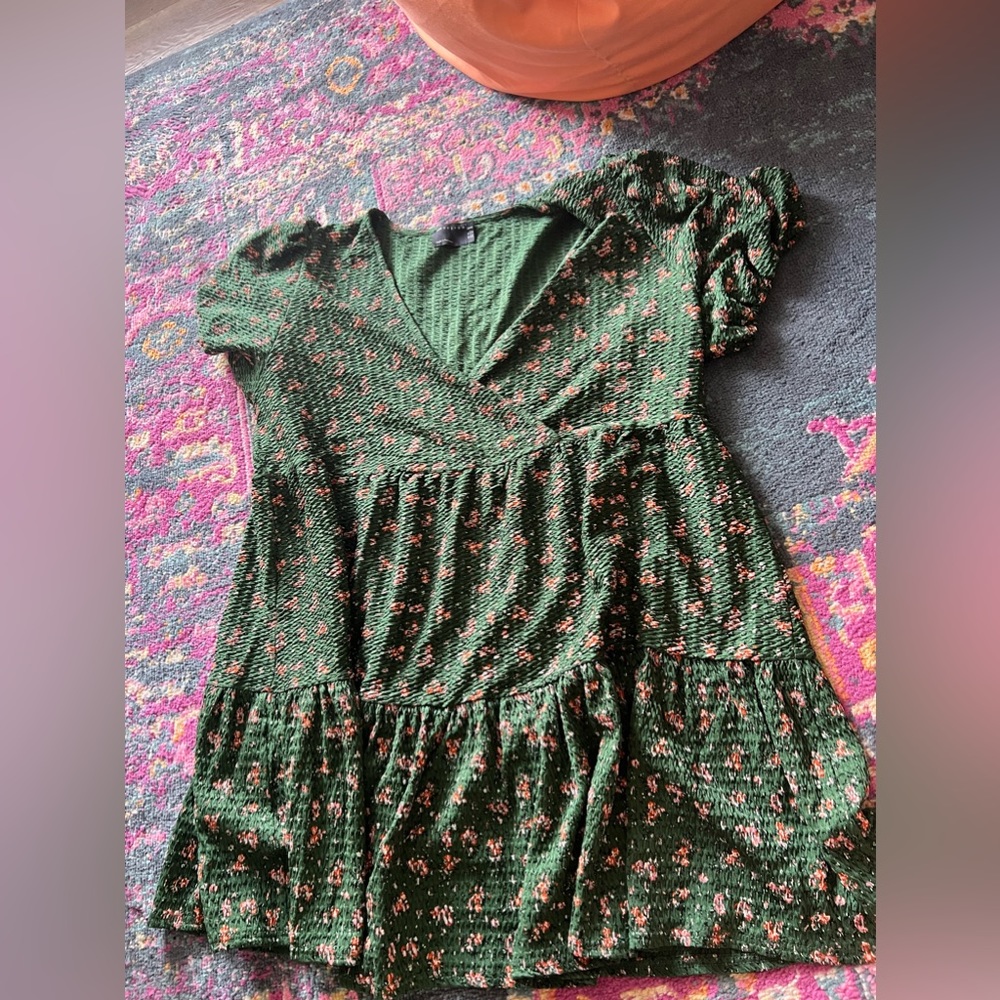 ASOS Design Curve Green Flower Babydoll Dress Size U.S 12 / U.K 16